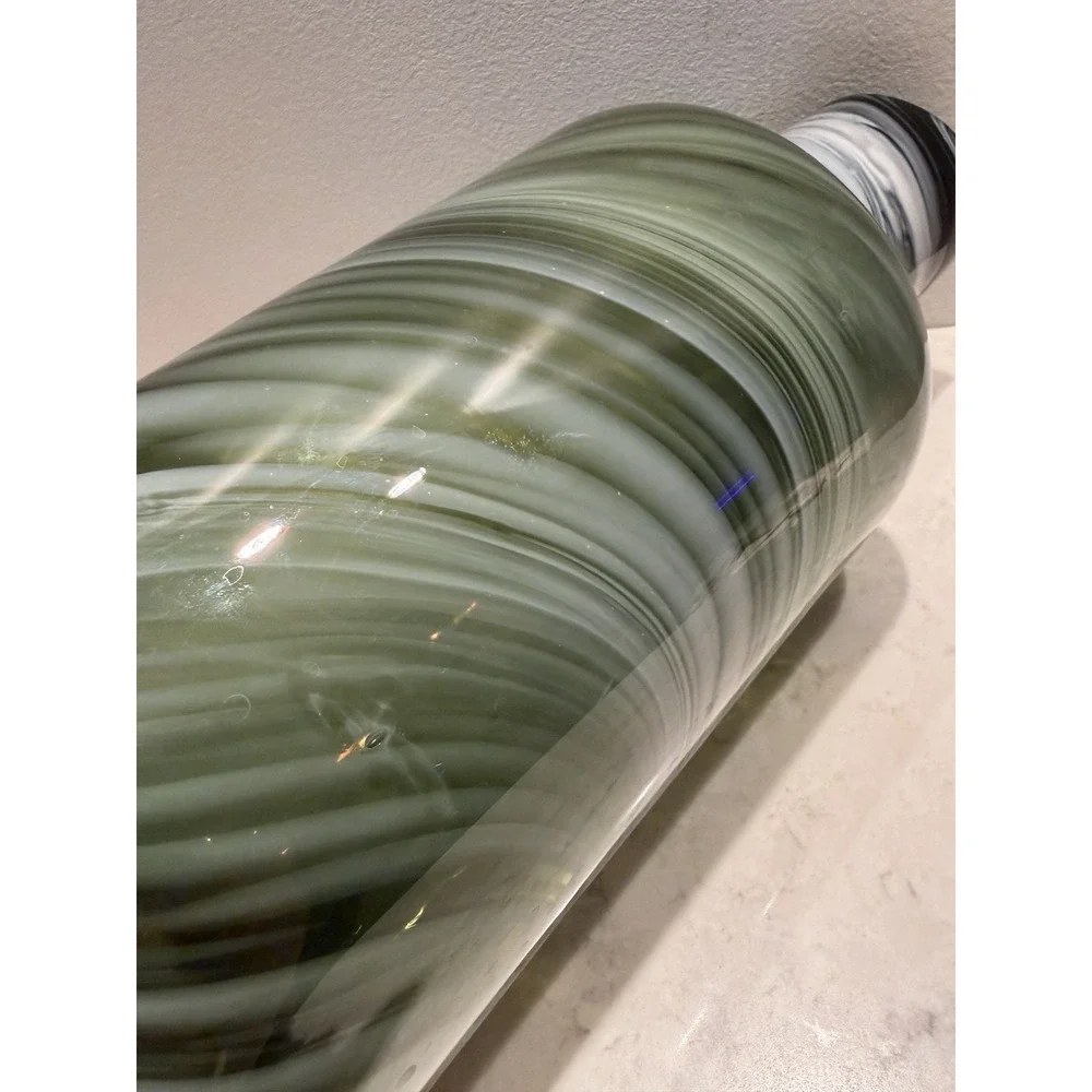 IKEA Avocado Green & White Swirl Blown Glass Lrg Vase Design‎ by Iina Vuorivirta